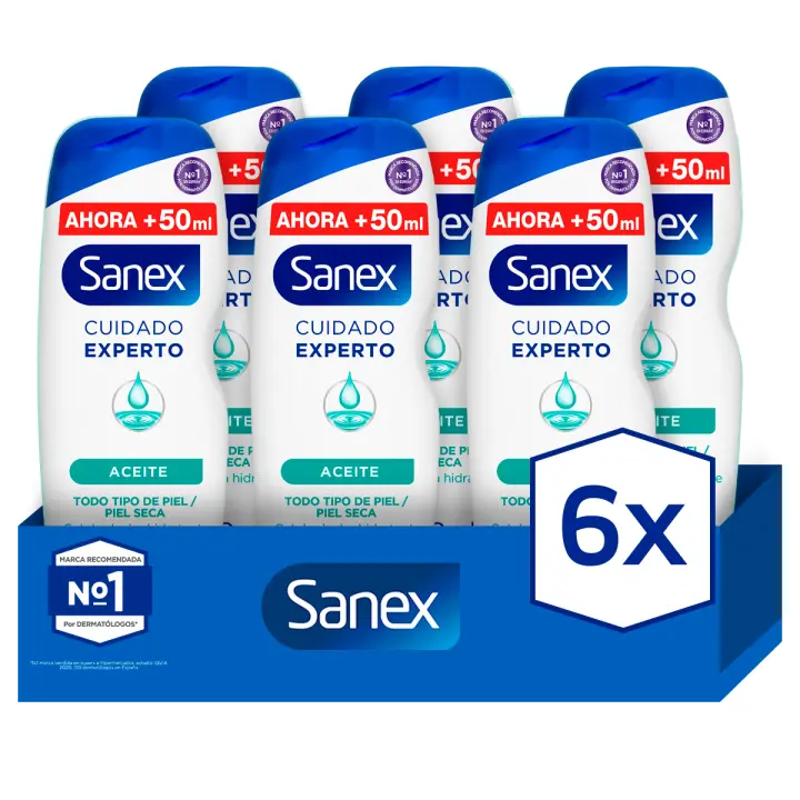 Gel de ducha o baño Sanex Cuidado Experto Aceite para piel seca 600ml Pack de 6 - 1