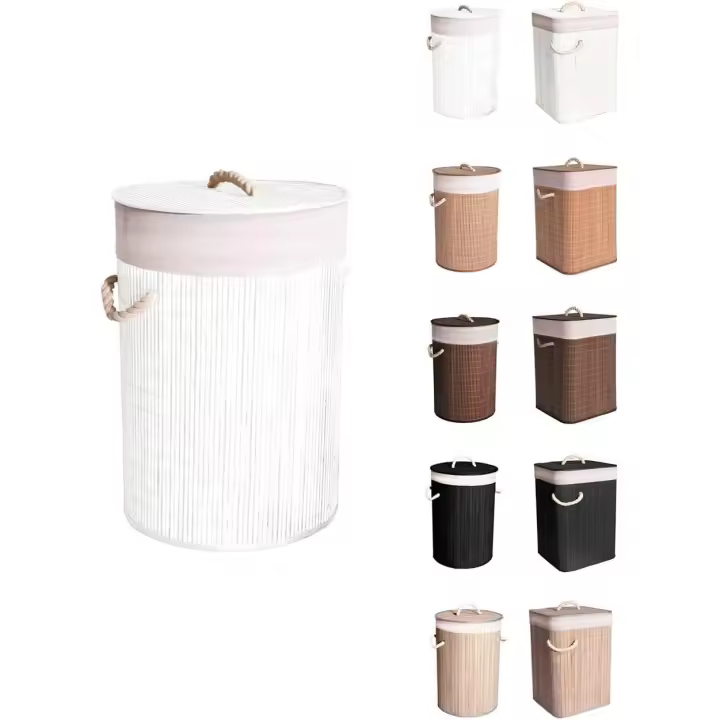 C.A - Cesto de Ropa Sucia Bambú con Bolsa Extraíble y Asas - Cesta de la Colada Plegable con Tapa - 1