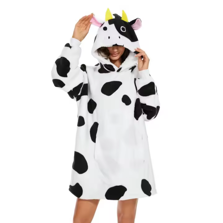 Lindo Animales Unisex Manta Onesie Sudadera Con Capucha De Gran Tamaño Suave Y Cálido Cómodo Disfraces De Halloween Pijama - Vaca - 1
