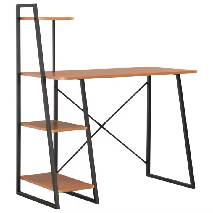 vidaXL Escritorio con estantería color roble y negro 102x50x117 cm en color negro y roble/Negro y marrón/Blanco | estructura resistente ideal para salón dormitorio o estudio - 1