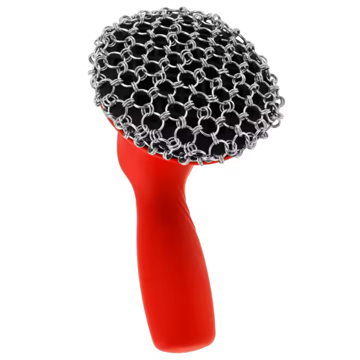 Limpia Ollas De Hierro Fundido Con Cuerda De Acero Inoxidable Y Mango De Silicona Herramienta De Limpieza Para Cocina Utensilios De Cocinar Y Repostería - 1