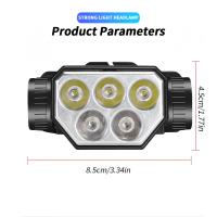 Linterna Frontal Recargable USB Con 5 LEDs Super Brillantes Luz Amarilla Y Azul Batería Integrada 18650 Para Pesca Al Aire Libre - details 1