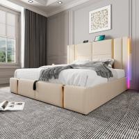 Marco de Cama Multialmacén Doble Tapizado USB Type C + Control APP LED 140x200 - Diseño Silencioso, Espacio Duplicado & Estilo Minimalist Versátilla para Dormitory - details 2