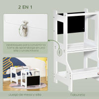 HOMCOM Torre de Aprendizaje para Niños 3-6 Años de Madera Taburete de Cocina Infantil Convertible en Escritorio con Pizarra Pedal y Barra de Seguridad para Baño 42x44x86 cm - details 3