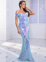 Vestido De Noche Para Mujer Con Sequinias Y Cuello Abierto De Espalda Desnuda Vestido De Fiesta De Encaje Bodycon Padded Longitud Del Piso Con Cierre De Cremallera - details 10