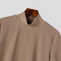 Camiseta INCERUN Para Hombre Color Sólido Cuello Alto Manga Corta Estilo Casual Verano Fitness Streetwear Moda Tops - details 10