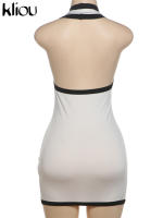 Vestido Halter Para Mujer Kliou Clásico Panelado Ajustado Sin Espalda V-cuello Veraniego Ropa De Calle Delgado Streetwear - details 3