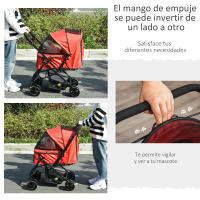 PawHut Cochecito para Mascotas Plegable Carrito para Perros Gatos con Toldo Ajustable Cesta de Almacenaje Correas de Seguridad y Frenos Tela Oxford 600D Acero 76,5x52x95 cm - details 5