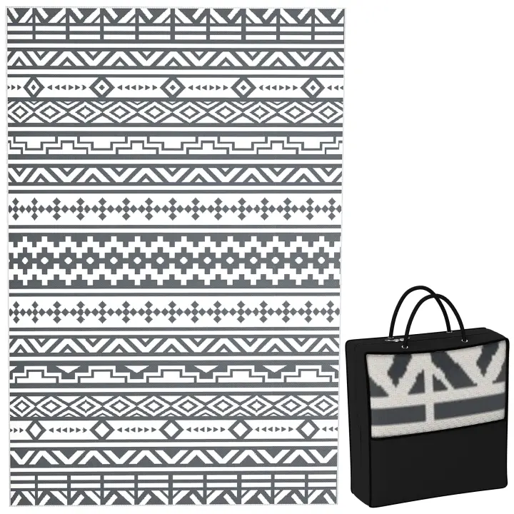 Outsunny Alfombra de Exterior 182x274 cm Alfombra Reversible con Patrón de Geométrico de Cenefa Impermeable Bolsa de Transporte para Terraza Balcón Patio Camping Playa - 1