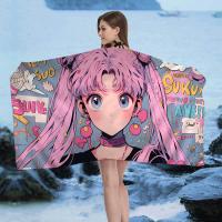 Toalla De Playa S-Sailor Girl M-Moon Microfibra Absorbente Secado Rápido Suave Para Yoga Natación Resort Montañismo Tamaño 76x182 Cm - details 4
