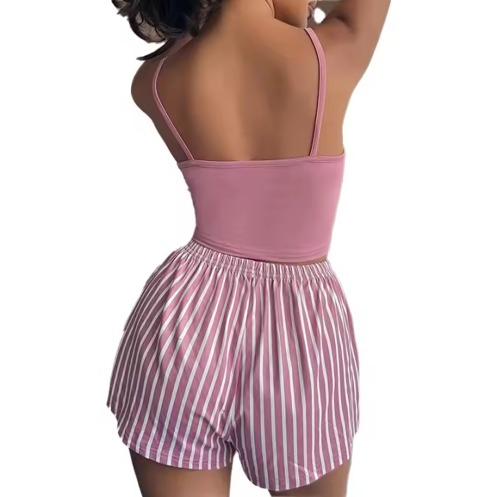 Conjunto De Pijamas Para Mujer Sexy Verano Algodón Suave Sin Mangas Camiseta Y Shorts Dormir Comoda Ropa Interior Femenina - 1