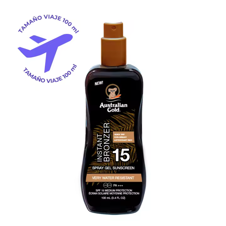 Australian Gold SPF 15 SPRAY GEL BRONZER, protector solar en spray con textura de gel con acelerador del bronceado 100ml - 1