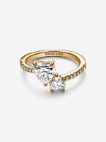 Pandora - Anillo brilliant De Doble Corazón-Baño de Oro de 14K - details 3