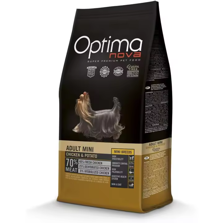 Pienso para Perros Optima Nova Adult Mini Chicken Potato 8 Kg. Grain Free - 1
