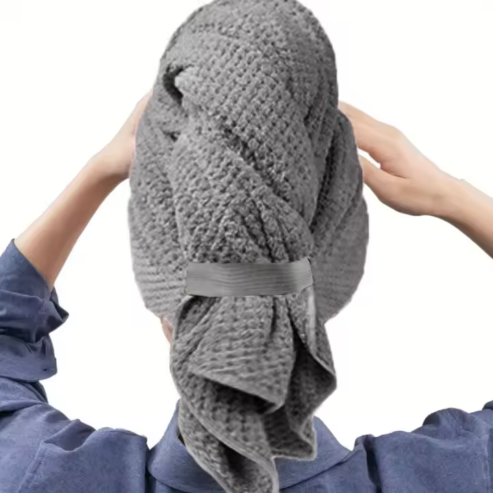 Toalla De Pelo De Microfibra Extra Grande Con Cinta Elástica Secado Rápido Ultra Absorbente Suave Turban Para El Cabello - 1