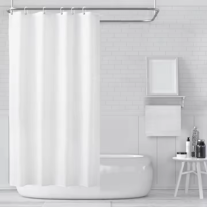 Cortina de Baño, Cortina de Ducha Blanca, Tela Impermeable y Antimoho, Cortina de Fibra y Poliéster, Lavable a Máquina, 180x180cm con 12 Anillas - 1
