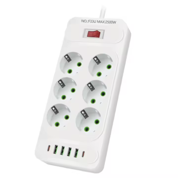 Recleta de Pantalla 6 Tomas Y 4 USB with 2 USB C, 12 en 1 Eléctrica, Recleta para Hogar Oficina Blanco - 1