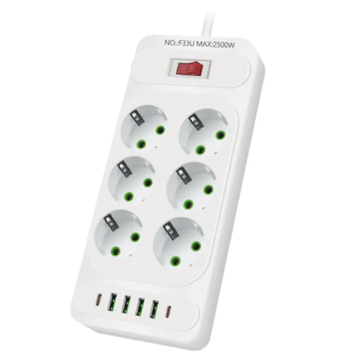 Recleta de Pantalla 6 Tomas Y 4 USB with 2 USB C, 12 en 1 Eléctrica, Recleta para Hogar Oficina Blanco - 1