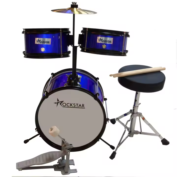 ROCKSTAR MUSIC Batería Infantil GC1043BL con Asiento, Platillo, Pedal y Baquetas - 1