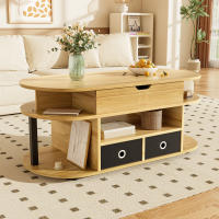 Mesa de Centro Moderna de Madera veteada con función elevadora, Espacio de almacenamiento y bolsillos de Tela Negra-Versátil, elegant y práctica para salones y despachos - details 7