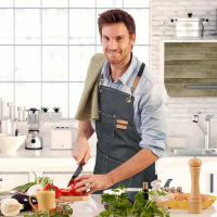 Delantal De Lona Para Cocina Resistente Al Aceite Con Bolsillos Para Herramientas Para Hombres Y Mujeres Adultos Estilo De Café - details 1