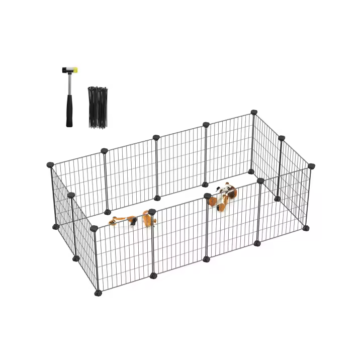 SONGMICS Jaula para Mascotas, Valla Metálica para Hámster, Conejitos, Parque de Mascotas en Bricolaje, para Animalitos, Negro/Blanco - 1
