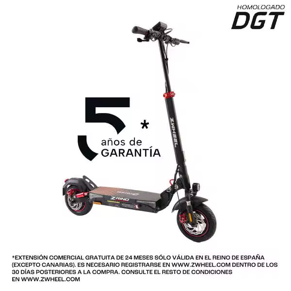 Zwheel zrino patinete electrico motor 600w - homologado dgt - suspension delantera y trasera - velocidad hasta 25km/h - autonomia hasta 50km - carga maxima 120kg - ruedas 10” - 1