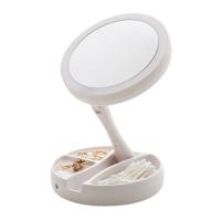 Espejo De Maquillaje Con Luz LED , Espejo De Tocador Con Rotación De 360°, Plegable, Con Base De Almacenamiento Con 3 Compartimentos y Espejo de aumento - details 1