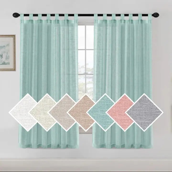 Cortinas de Lino para Salón,2 Piezas,Visillo Translúcido, Cortinas con Ojales modernos, Decorativas para Ventana, Habitación y D - 1
