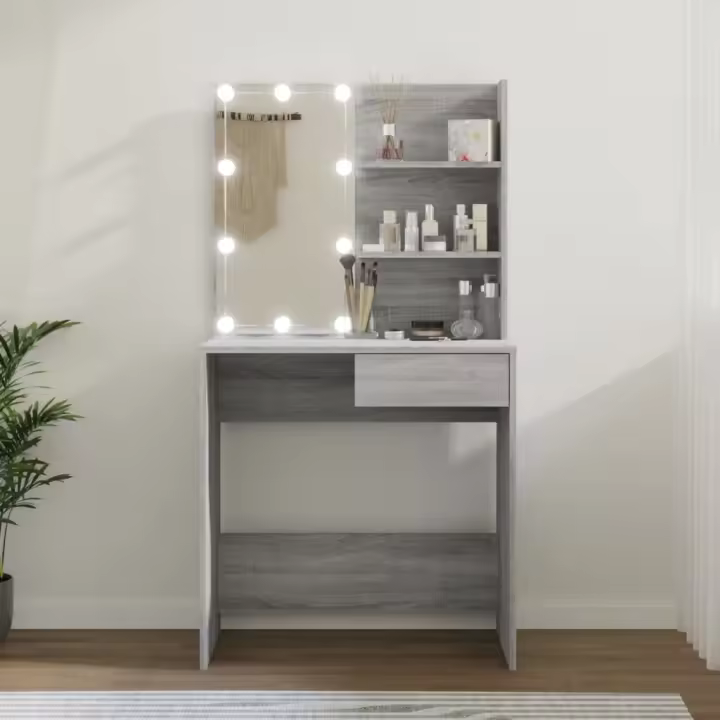 vidaXL Tocador con LED gris sonoma 74,5x40x141 cm - 1