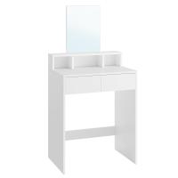 Tocador Moderno con Espejo Grande - Mesa de Maquillaje con Gabinete, 2 Cajones y 3 Compartimentos, Color Blanco - details 0