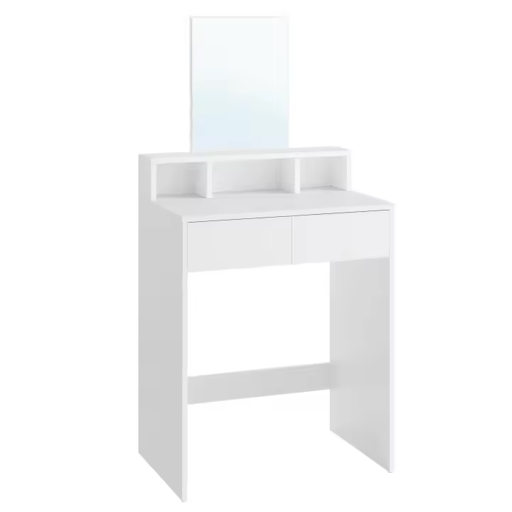 Tocador Moderno con Espejo Grande - Mesa de Maquillaje con Gabinete, 2 Cajones y 3 Compartimentos, Color Blanco - 1