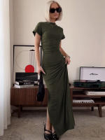 Vestido Maxi Bodycon Dulzura Con Cuello En 'O' Manga Corta Y Abertura En El Lado Elegante Y Ajustado Para Mujer Streetwear Otoño Invierno - details 16