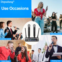 Micrófono Inalámbrico Handheld Doble 2 Canales UHF Frecuencia Fija Dinámico Para Karaoke Boda Fiesta Banda Show - details 5