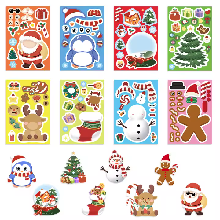 Puzle Navideño De Santa Claus Con Pegatinas Impermeables Para Niños Juego De Rompecabezas DIY Decoración De Fiesta Infantil - 1