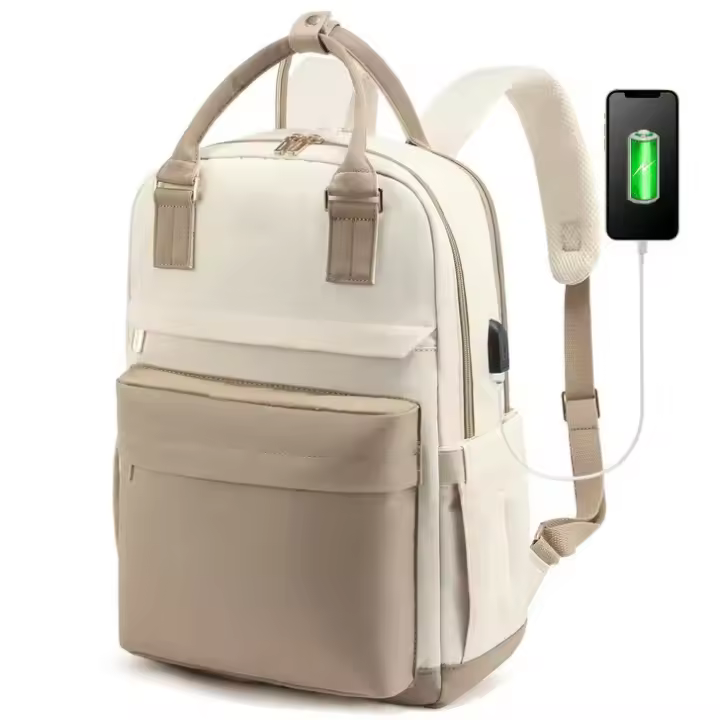 Mochila Portatil Mujer, 15,6 Pulgadas Impermeable Antirrobo, Casual Backpack Escolar para Ordenador Portátil with Carga USB PARA LA Trabajo Viajes Universidad Colegio, Caqui Beige - 1