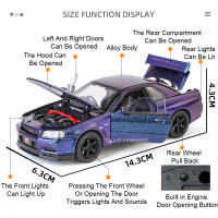 Coche De Deportes SKYLINE GTR R34 a Escala 1:32 Con Luz Y Sonido Modelo De Metal Para Niños Y Adultos Regalos Incluye Función De Retroceso - details 5