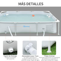 Outsunny Piscina Desmontable Tubular 292x190x75 cm o 252x152x65 cm con Depuradora de Cartucho 1200L/H Piscina Rectangular de Exterior para Adultos y Niños 3600L Gris - details 6