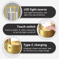 Lámpara De Mesa Inalámbrica Recargable Con Sensor Táctil Luz Nocturna LED Para Lectura Decoración De Habitaciones Restaurantes Hoteles Bares - details 15