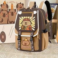 Mochila Grande Capacidad Para Escuela Kapybara Explosiva Estilo Preppy Con Dibujos Animados Para Estudiantes De Secundaria Material De Poliéster Con Forro Trenzado Cierre De Cremallera - details 12