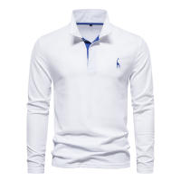 Camisa Polo Para Hombre AIOPESON 2023 Con Bordado De Ciervo Manga Larga Color Sólido Estilo Casual Business Anti-Shrink - details 5