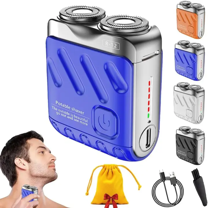 Afeitadora eléctrica portátil rotativa de doble anillo para hombres, con diseño de maleta, cortador magnético de doble anillo, ideal para viajes, hogar y viajes (2 piezas x 1) - 1