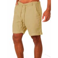MOV-Men's Linen Shorts Cotton Beach Shorts Solid Loose Summer Fashion Men's Shorts - details 3