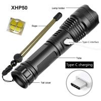 Linterna De Mano Zoom Alta Potencia 4 Núcleos XHP50 LED Tipo C USB Recargable Con Batería 18650 Lámpara Exterior Para Camping - details 3