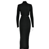 Vestido Largo Elegante Para Mujer Con Cuello Alto Y Manga Larga Efecto De Hollow out Adecuado Para Club Fiesta Noche Otoño Invierno Slim Fit Polyester - details 17
