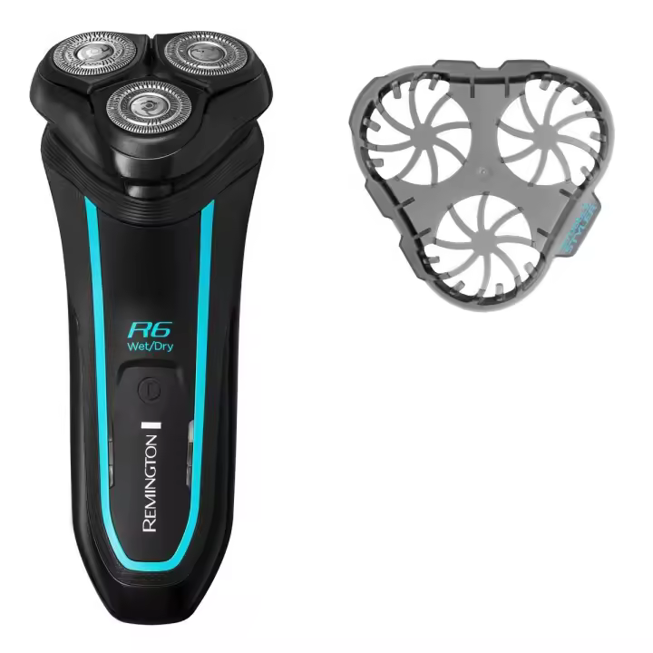 Remington Afeitadora rotativa Style Series Aqua R600 - cuchillas Dual Track, cuchillas flexibles, cabezal pivotante, 2 Indicadores LED de 3 posiciones, sin cable, autonomía 60 minutos, 100% resistente al agua, recarga por USB - 1