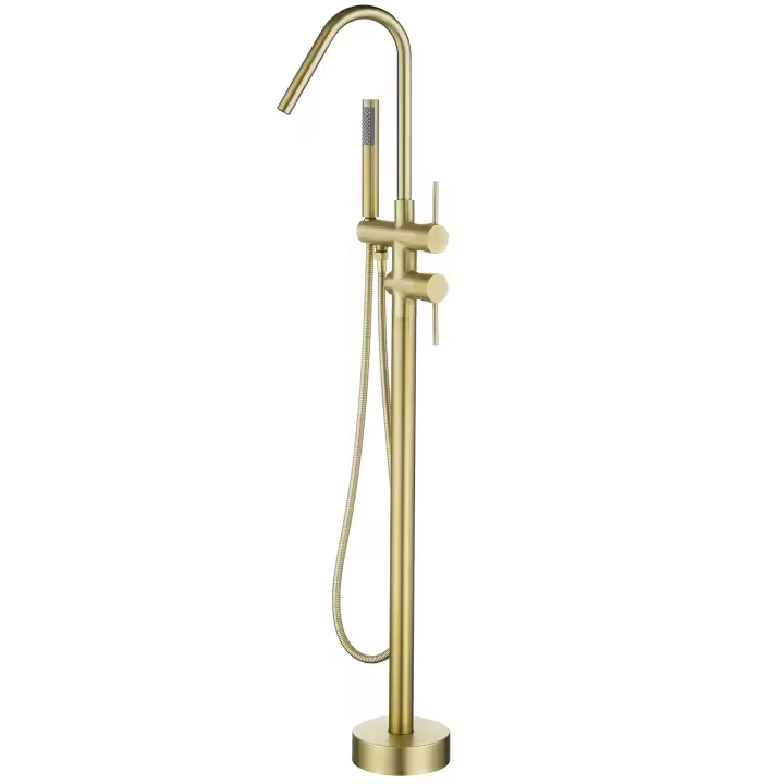 VALAZ Grifo de bañera exenta oro mate redondo dorado cepillado serie Misuri - 1