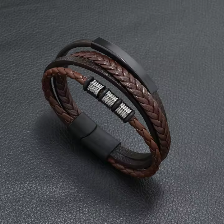 Pulsera De Cuero Multicapa Para Hombre Joyería Punk Rock Accesorios De Moda Regalo Para Cónyuge Estilo Hip Hop - 1