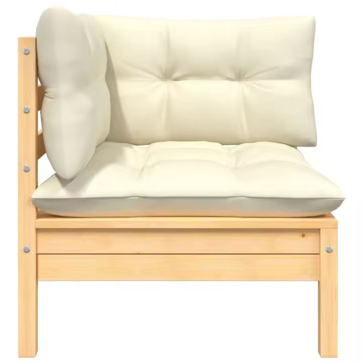 vidaXL Sofá de esquina de jardín y cojines madera maciza de pino Marrón y gris, Natural y crema, Blanco Conjunto Terraza Muebles Jardín Exterior Juego de Muebles de jardín Mueble Jardín Exterior Muebles de Salon Exterior - 1