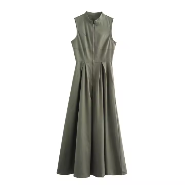 Vestido Largo Con Cremallera Para Mujer TRAF Elegante Y Elegante Vestido Sin Mangas Plisado A-Line Midi Para Fiesta Verano 2024 - 1